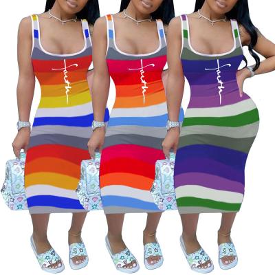 China Bodycon Tie Dye Summer Faith Anti-Static Dress Sun Dresses 2022 Summer Colored Dress Women's Casual Women's Faith Sleeveless Clothes for sale