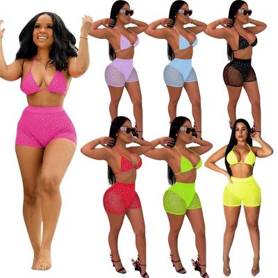 China 2022 Women's Two Piece Breathable Mesh Pant Sets Swimsuits Bikinis 2 Piece Swimsuit Plus Size Swimwear Biker Custom Shorts for sale