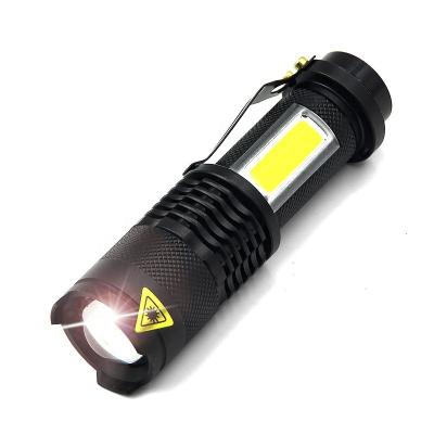 China Zoomable Led Light Free Laser Logo Promotional Gift XPE Flashlight COB Zoom 260 Lumens Flashlight 14500 AA Batteries Mini Optional Focus Torch for sale