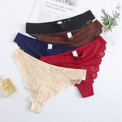 China Breathable Quick Goods Ice Mesh Brazilian Panties Silk Cotton Panties Sexy Women's Low Rise Thongs for sale