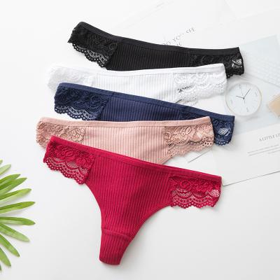 China Item Antibacterial Hot Sale Women's Cotton Low Rise Panties Sexy Thong For Women Lace Up Invisible Panties for sale