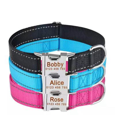 China Reflective Manufacturer Customized Pet Collar Adjustable Reflective Nylon Ribbon Lettering Dog Collar for sale