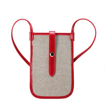 China Hot Selling Flip Leather Cover Card Holder Anti-fall Canvas Mobile Phone Sling Bag for sale