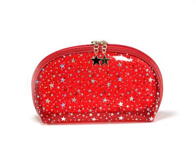 China Normcore / Minimalist Transparent PVC Star Profile Double Zipper Ladies Leather Cosmetic Make Up Bag for sale