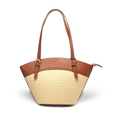 China New Design Vintage Summer Tote Adjustable Shoulder Bag Weaving Straw Beach Bag For Women for sale