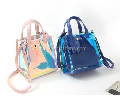 China Fashion hot sale PVC laser PU leather handbag casual style holographic colorful colorful PVC bags for sale