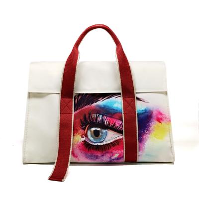 China Wholesale Eco-friendly Preppy Style Factory School Evil Eye Canvas Reusable Tote Bag for sale