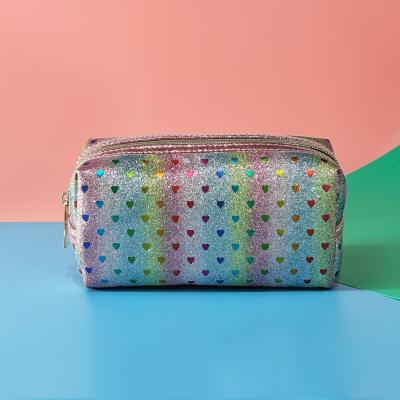 China Fashion Glitter Shinning Cosmetic Bag With Colorful Full Heart Printing for sale