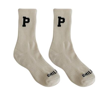 China JR-219 Black and White High Quality Viable Women Crew Socks Cotton Letter Jacquard Terry Women Socks for sale