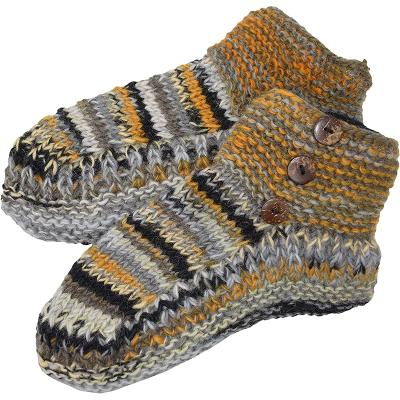 China 3 Buttons Mens Antibacterial Super Soft And Comfortable Wooden Fleece Striped Slipper Multicolor Knitted Woolen Socks for sale