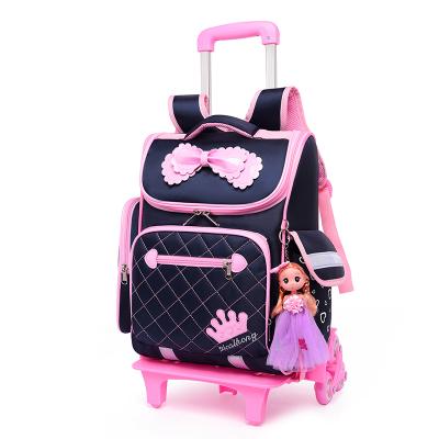 China Waterproof 3-6 Grades Kids School Bags Children Travel Luggage Bag Trolley Rolling School Backpack Girls Backpack 2 or 6 Wheel Schoolbag for sale