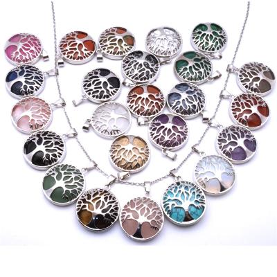 China BOHEMIA Tree of Life Matched Necklace Natural/Dyed Stone Malachite Crystal Agate Rose Quartz Turquoise Pendant Jewelry for sale