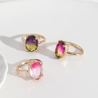 China BOHEMIA Fashion Rainbow Colored Glass Rings Oval Faceted Rings Diameter 1.7cm Brincos Pendientes Inner Jewelry For Women for sale