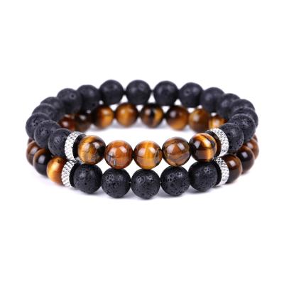 China 8mm TRENDY Tiger Eye Beads Black Lava Stone Bracelet Women Men Yoga Hand String Jewelry Friendship Gift for sale