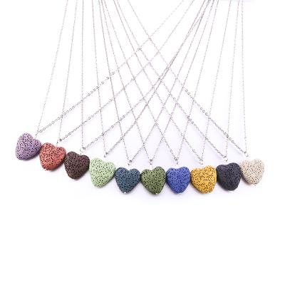 China 2cm Romantic Heart Shape Colorful Lava Stone Essential Oil Diffuser Necklace Aromatherapy Rock Stone Necklace Jewelry for sale