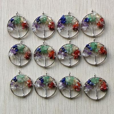 China Natural BOHEMIA 30mm Stone Beads Wire Chakra Reiki Healing Wrapped Crystal Shaft of Life Pendant Wholesale for sale