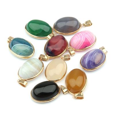 China BOHEMIA Dyed and Natural Stone Stripe Oval Agate Pendants Stone DIY for Necklace Jewelry Making 3.7*2*cm for sale