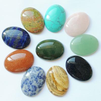 China 30x40mm Mixed Natural Jade Stone Cabochon Chakra Oval Stone Beads For Jewelry Making Hot Selling Wholesale for sale