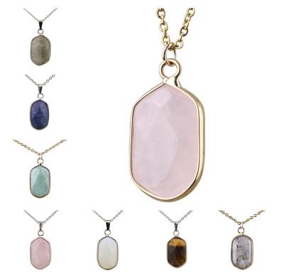 China Crystal Gold Silver Bound Natural Oval TRENDY Rose Quartz Necklaces Jewelry Stone Pendant For Women Men Natural/Dyed for sale