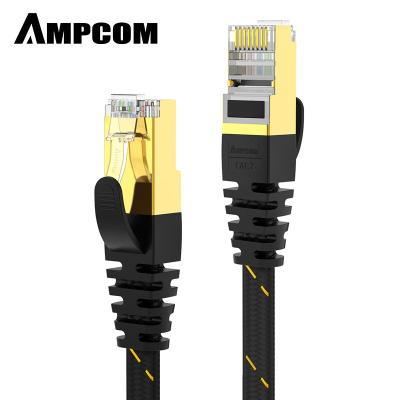 China Networking AMPCOM 10Gbps Lan Cable Cat 7 Nylon Braided Flat Ethernet Cable For Project Home Wiring Installation Easily for sale