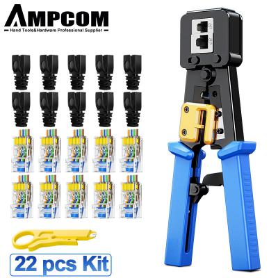 China Cable Crimper AMPCOM Pass Through Crimp Tool RJ45/11/12 Wiring Cutter Kit 10pcs EZ RJ45 10pc Boot 1 Main Pliers for sale