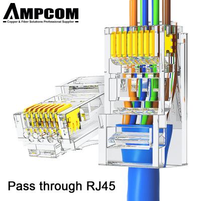 China Pass Through RJ45 AMPCOM Cat6 EZ-Plug Connector Passthrough Crystal Head RJ45 Connector For Networking Wiring Lan Cable for sale