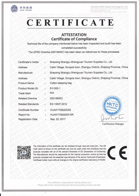 CE - Shaoxing Shangyu Shengyuan Tourism Supplies Co., Ltd.