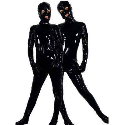 China Plus Size Black Full Body Unisex PVC Jumpsuit For Adult With Eyes And Mouth Open Gimp Costume Suit for sale