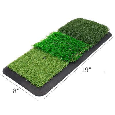 China Custom Mini Tri-Turf Golf Hitting Mat Artificial Grass+Rubber Base Portable Golf Putting Mat With Rubber Golf Practice Support Mat for sale