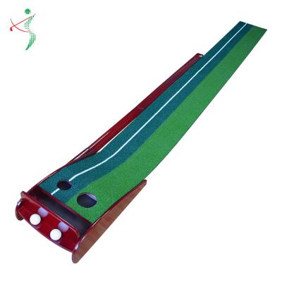 China Artificial Grass+Wooden Frame 3M Solid Wooden Golf Putting Mat Putting Trainers Golf Mats with Automatic Ball Return Lane and Barrier for sale