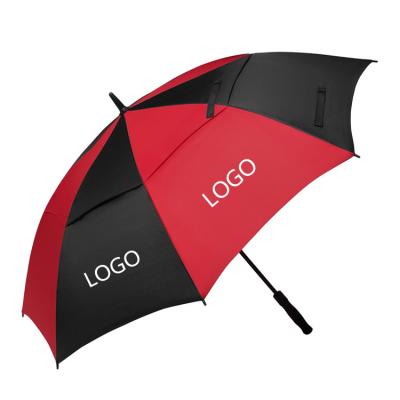 China 190T pongee or wholesale custom made automatic open black straight large windproof double layer golf umbrella with logo customized for sale