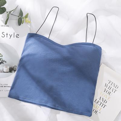 China New Breathable Backless Bra Soild Vest Color Spaghetti To Tie Cotton Camisole Tube Removable Padding Tank Women Crop Top Camis for sale