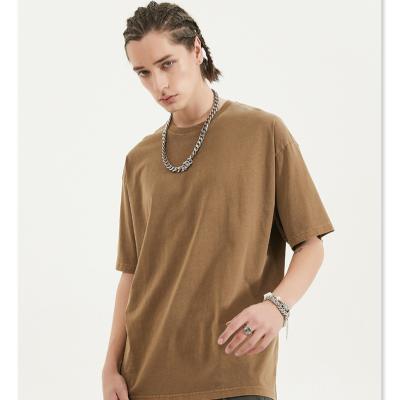 China 2021 new retro high street short sleeve solid color fashionable t-shirt oversized wash QUICK DRY T-shirt for sale