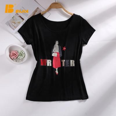 China Anti-wrinkle cartoon pattern summer women tops ladies t-shirts custom printing t-shirt for girls for sale