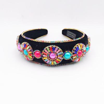 China Fashion Retro Baroque Women's Super Snap Headband Crystal Thick Sponge Hair Accessories Full Rhinestone Headband for sale