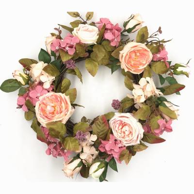 China Pure Handmade Artificial Decorative Peony Flower Front Door Flower Wreaths For Spring And Summer for sale