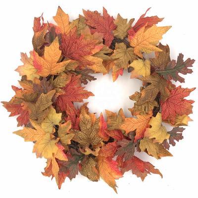 China 22in Aritificial Maple Wreath Pure Handmade Harvest&fall Flower Decoration In Door Or Outdoor Colorful for sale