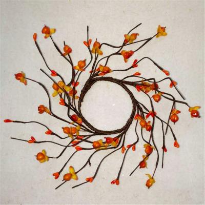 China Pure Handmade Berry& Yellow 2.5 Inch Autumn Leaves Candle Ring Wreath Fall Harvest Decorations for sale