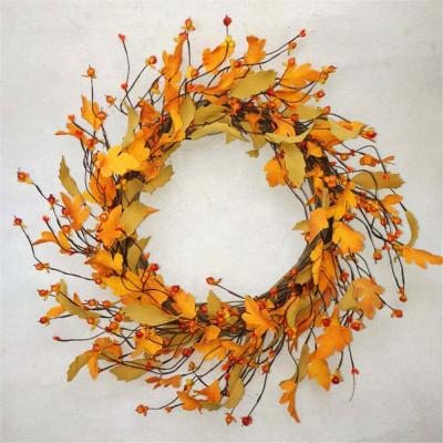 China Wholesale Pure Handmade 22 Inch Outside Dia Fall Wreath With Leaves and Pip Berry For Door Wreath For Decoration for sale