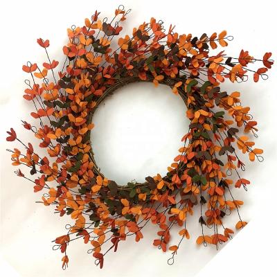 China 22 Inch Pure Handmade Natural Harvest Autumn Leaves Wreath Supplies Fall Outdoor Door Wreath Fall Decorations for sale