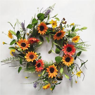 China Pure Handmade Wholesale Artificial Decorative Sunflower Lavender Floral Door Wreath Spring and Summer for sale