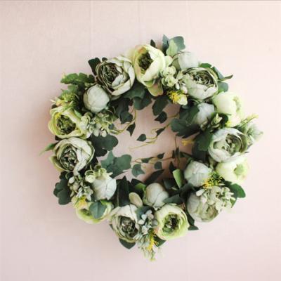 China 40cm artificial floral flower wreath door garlands pure handmade mini peony garland for spring decoration for sale