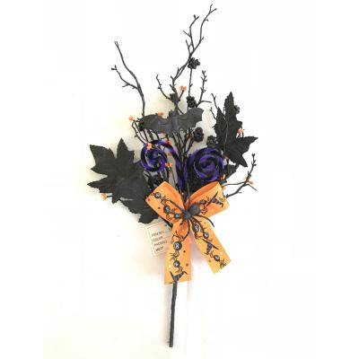 China 18 Inch Pure Handmade Halloween Decor Floral Picks and Sprays with Black Bat and Spider for sale