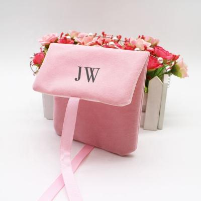 China Eco-friendly Velvet Pouch Custom Logo Printing Screen Bag For Jewelry Envelope Pouch With Ribbon for sale