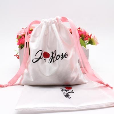 China Wholesale High Quality White Wig Cloth Jewelry Satin Cloth Cosmetic Gift Drawstring Bag With Logo for sale