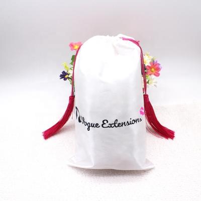 China Private Logo Satin Bags Eyelash Gifts Hair Bundles Wig Storage Bag Silk Drawstring Pouch Recyclable for sale