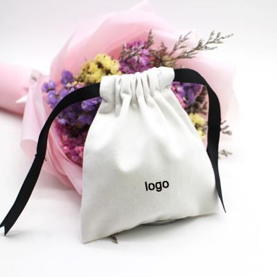 China Eco-friendly Lavender Black Pouch Cotton Drawstring Ribbon Canvas Jewelry Packaging Bag for sale