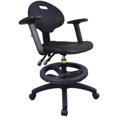 China Self Skinning Adjustable Lab Stool Polyurethane Foam Esd Chairs With Wheels Armrest for sale