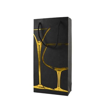 China Recyclable Luxury Custom Gold Printing Kraft Paper Wine Bottle Bag For Gift Packaging for sale