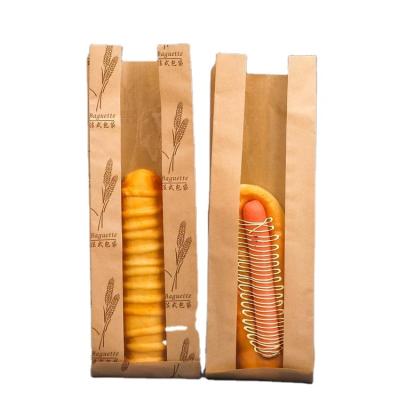 China Recyclable Eco Friendly Paper Bag Wholesale Custom Design Printed French Bakery Baguette Wrapping Paper Bread Bag With Window for sale